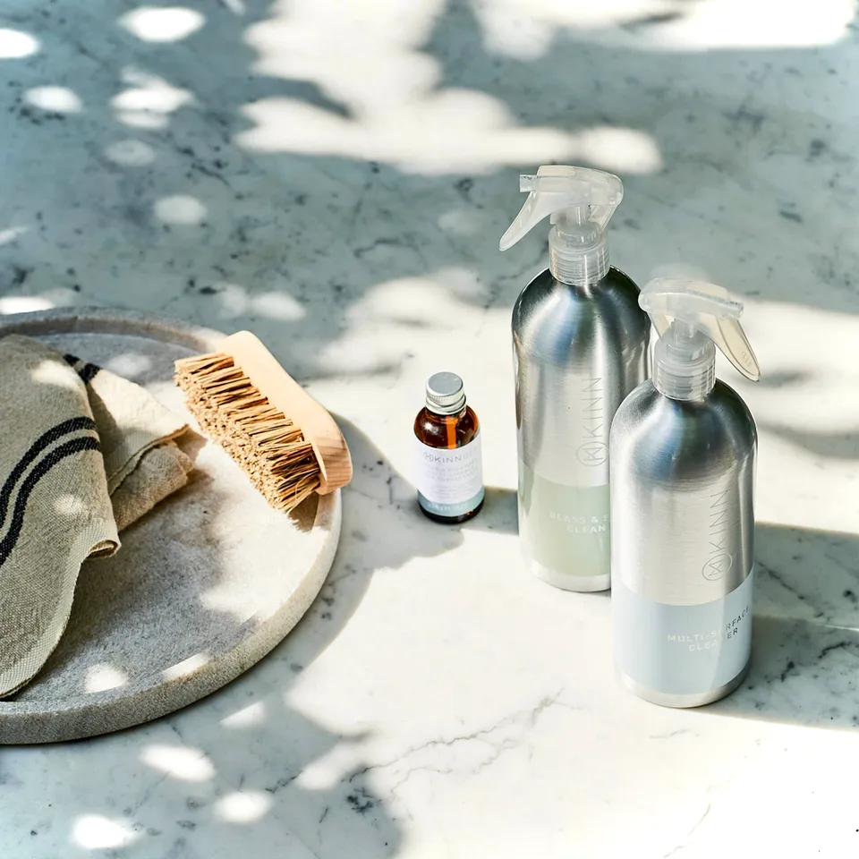 Eco-friendly cleaning bottles and brushes
