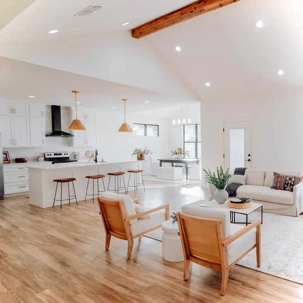 Bright open-concept living room and kitchen
